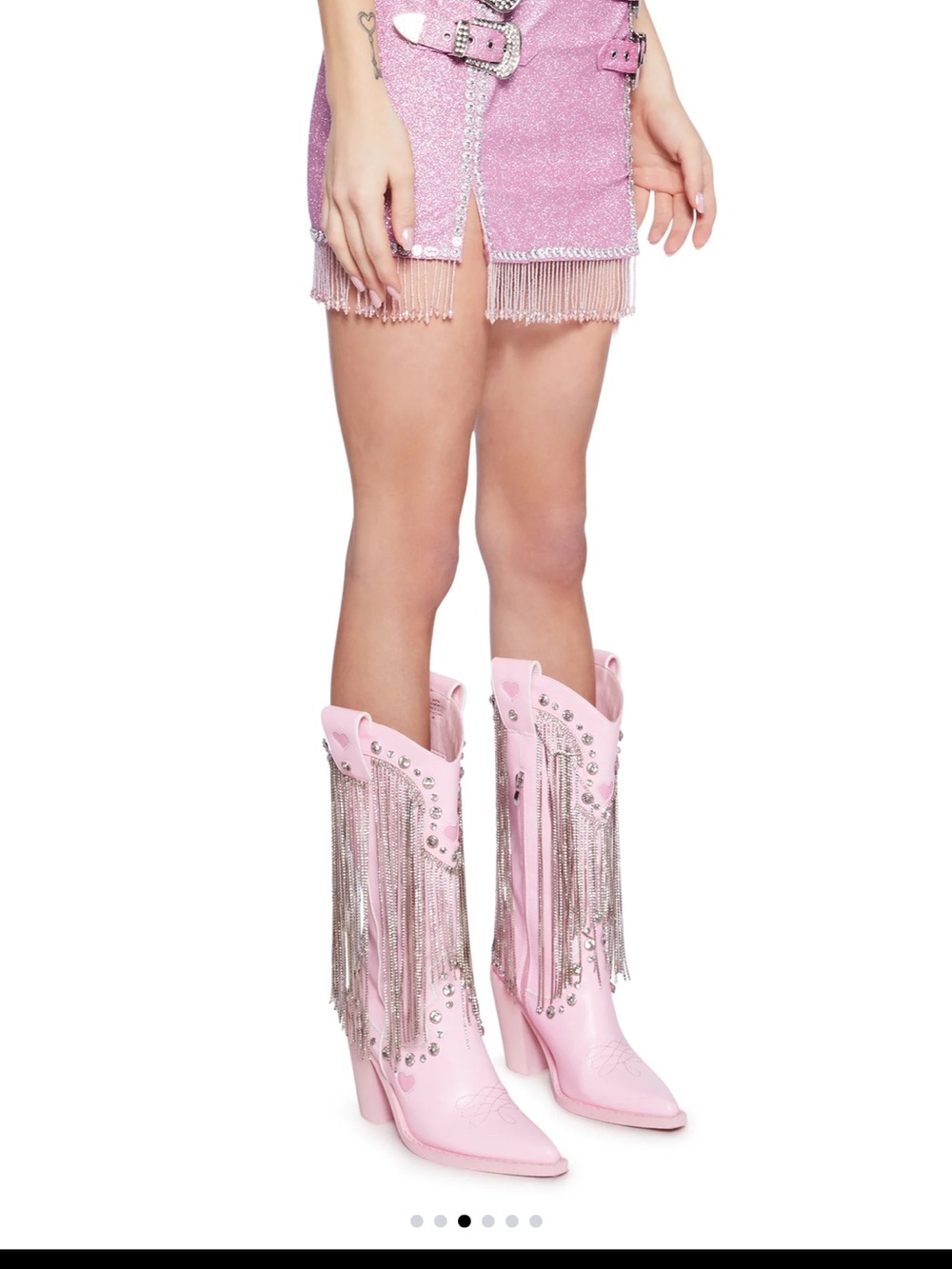 Sugar Thrillz Sparkling Pink Fringe Mini Skirt with Rhinestone Buckles - Picture 5 of 5
